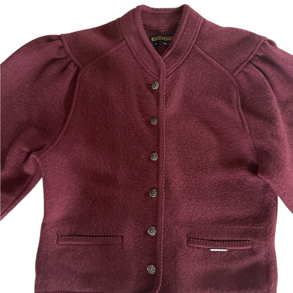 Geiger Austria 100% Wool Jacket – Plum Boiled Wool, Alpine Heritage, Size 34 - Picture 7 of 8